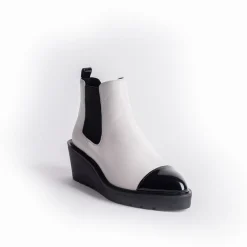 Cecelia New York -Gemmain Captoe Slip On Low Wedge Boot White Sale