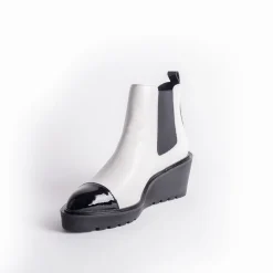 Cecelia New York -Gemmain Captoe Slip On Low Wedge Boot White Sale