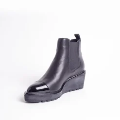 Cecelia New York -Gemmain Captoe Slip On Low Wedge Boot Black Leather Outlet