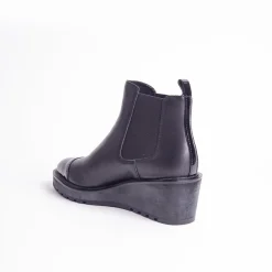 Cecelia New York -Gemmain Captoe Slip On Low Wedge Boot Black Leather Outlet