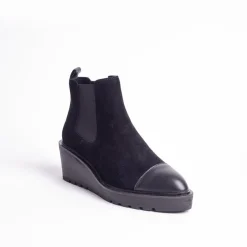 Cecelia New York -Gemmain Captoe Slip On Low Wedge Boot Black Suede Sale