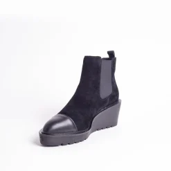 Cecelia New York -Gemmain Captoe Slip On Low Wedge Boot Black Suede Sale