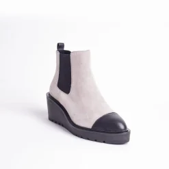 Cecelia New York -Gemmain Captoe Slip On Low Wedge Boot Taupe Suede